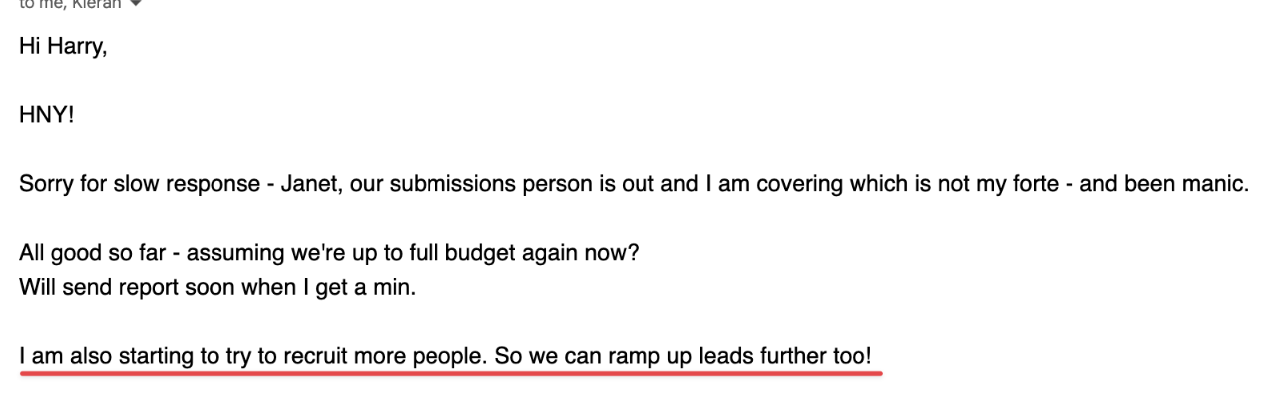 Client scaling up and recruiting to handle lead volume